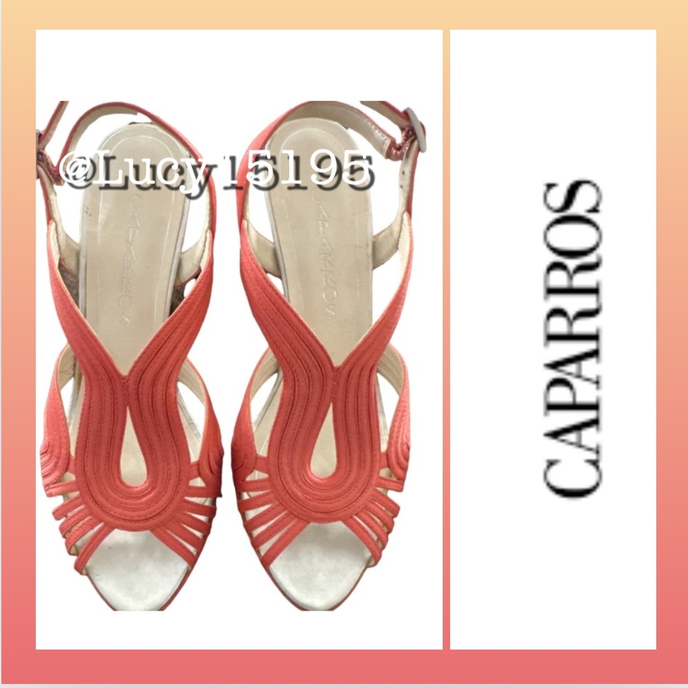 ❤️Caparros Sabrine Coral Peep Toe Crystal Buckle Heels